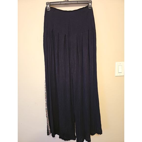 Free People Santoshi Embroidered Black Wide Leg Pants Boho Size 6 - Picture 6 of 15